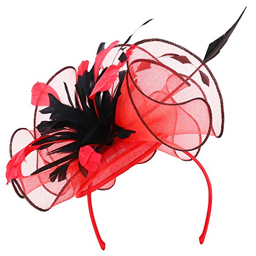 Trendy Apparel Shop Women's Long Feathered Mesh Flower Cocktail Fascinator