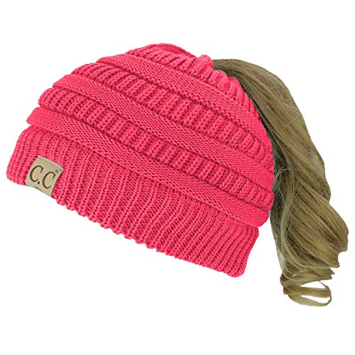 Trendy Apparel Shop Women's Lightweight Ribbed Knit 365 Stretchable Ponytail Beanie Cap