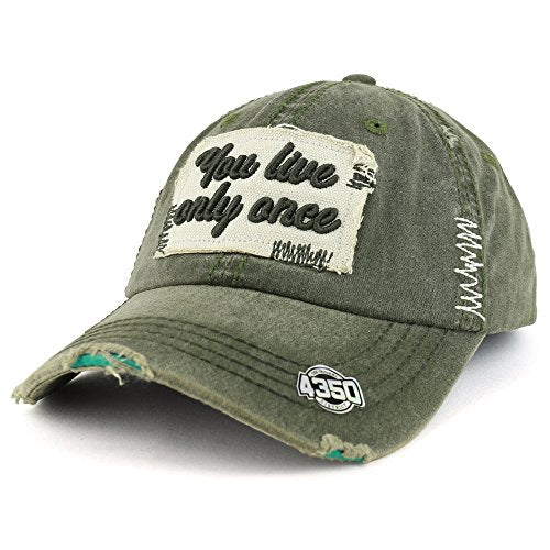 Trendy Apparel Shop You Only Live Once YOLO 3D Embroidered Frayed Vintage Cotton Washed Baseball Cap
