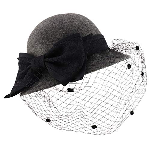 Trendy Apparel Shop Wool Felt Lace Bow Cloche Hat with Mesh Net