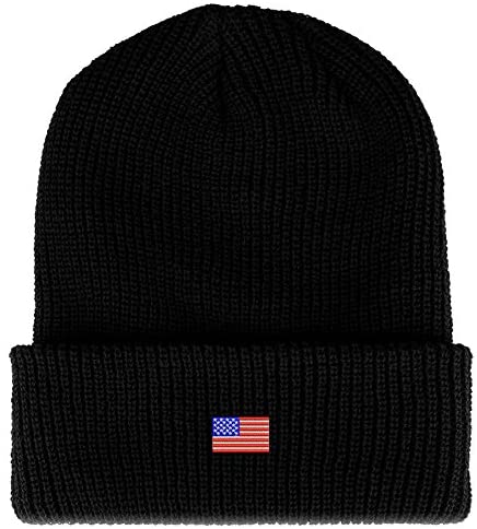 Trendy Apparel Shop US American Flag Small Embroidered Ribbed Cuffed Knit Beanie