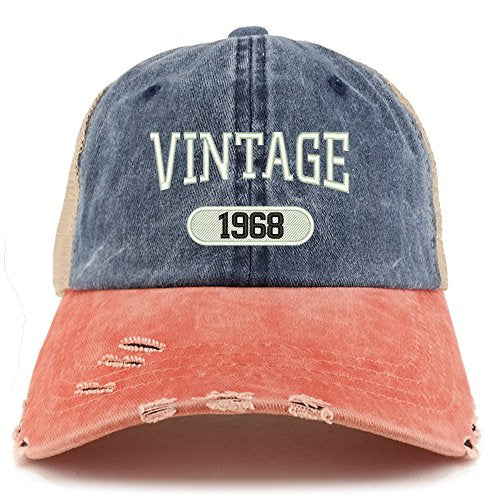Trendy Apparel Shop Vintage 1968 51st Birthday Embroider Frayed Trucker Mesh Back Cap