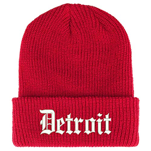 Trendy Apparel Shop Old English Font Detroit City Embroidered Ribbed Cuff Knit Beanie