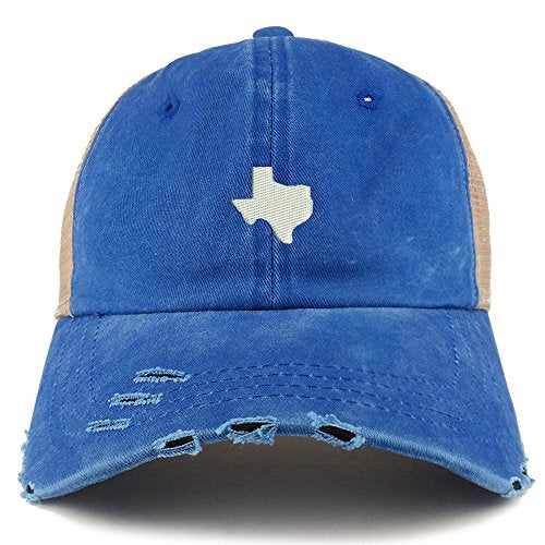 Trendy Apparel Shop Texas State Map Embroidered Frayed Bill Trucker Mesh Back Cap
