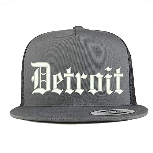 Trendy Apparel Shop Old English Font Detroit City Embroidered 5 Panel Mesh Cap