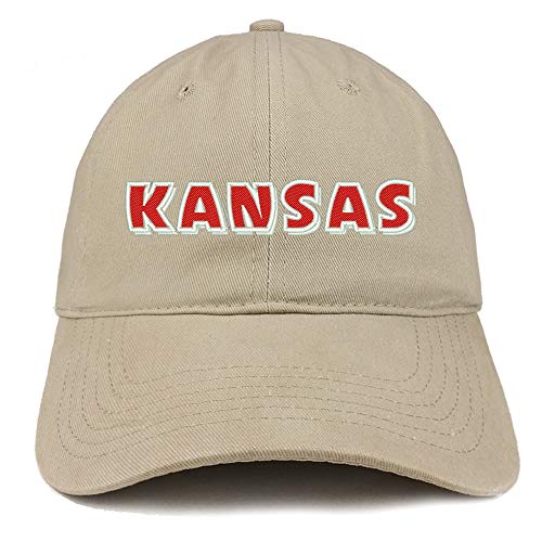 Trendy Apparel Shop Kansas Bold Text Embroidered Soft Crown 100% Brushed Cotton Cap