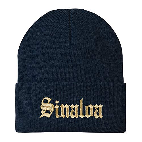 Trendy Apparel Shop Old English Sinaloa Gold Embroidered Acrylic Knit Beanie Cap