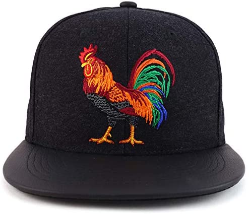 Trendy Apparel Shop Cock Fight Rooster Embroidered Leather Flatbill Snapback Cap