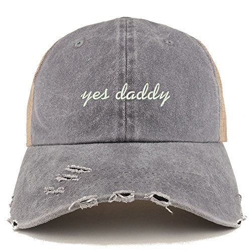 Trendy Apparel Shop Yes Daddy Embroidered Frayed Bill Trucker Mesh Back Cap