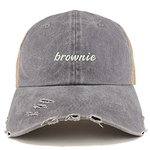 Trendy Apparel Shop Brownie Embroidered Frayed Bill Trucker Mesh Back Cap