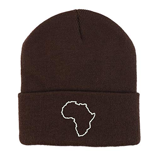 Trendy Apparel Shop Africa Map Outline Embroidered Winter Long Cuff Beanie