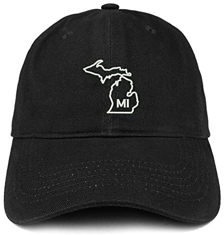 Trendy Apparel Shop MI Text State Outline State Embroidered Cotton Dad Hat