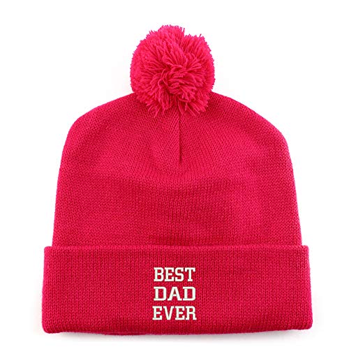Trendy Apparel Shop Best Dad Ever Embroidered Solid Winter Cuff Beanie Hat with Pom Pom
