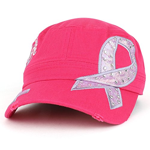 Trendy Apparel Shop Cancers Awareness Lavender Ribbon Embroidered Flat Top Style Army Cap