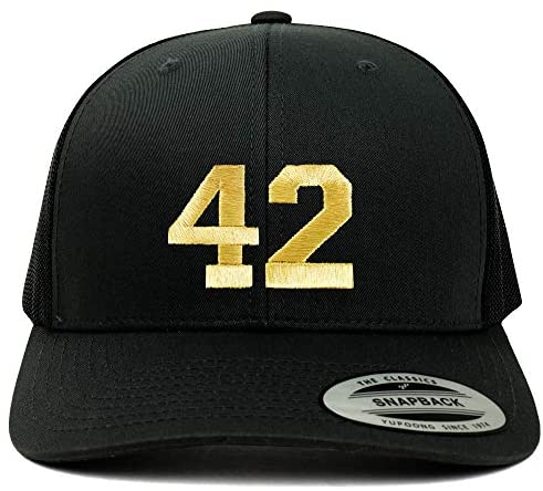 Trendy Apparel Shop Number 42 Gold Thread Embroidered Retro Trucker Mesh Cap