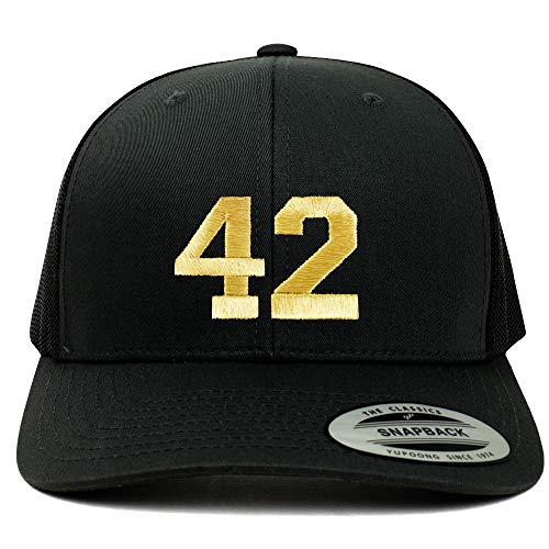 Trendy Apparel Shop Number 42 Gold Thread Embroidered Retro Trucker Mesh Cap