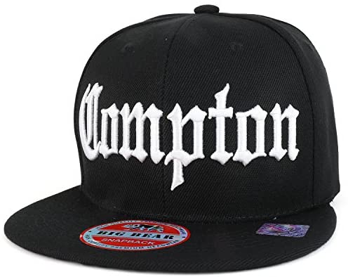 Trendy Apparel Shop Compton Old English Font Embroidered Flat Bill Snapback Cap