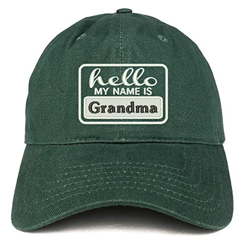 Trendy Apparel Shop Hello My Name is Grandma Soft Crown 100% Brushed Cotton Cap