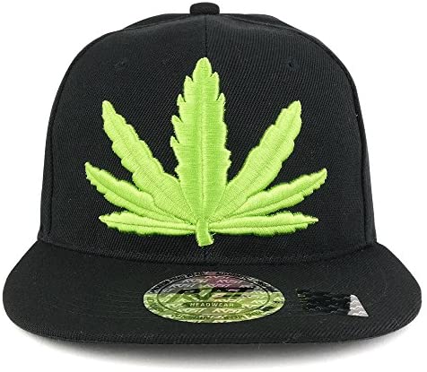 Trendy Apparel Shop Marijuana Big Green Leaf Embroidered Flatbill Adjustable Snapback Cap