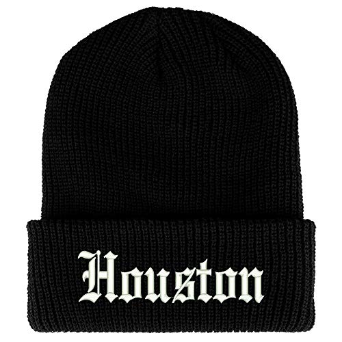 Trendy Apparel Shop Old English Font Houston City Embroidered Ribbed Cuff Knit Beanie