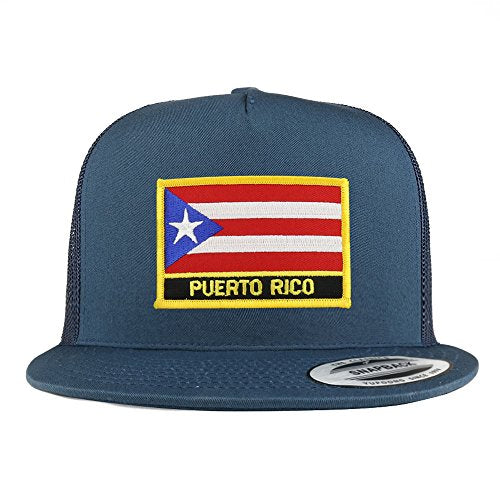 Trendy Apparel Shop Puerto Rico Flag 5 Panel Flatbill Trucker Mesh Snapback Cap