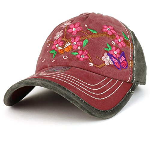 Trendy Apparel Shop Cherry Blossom Embroidered Stitch Multi Color Baseball Cap