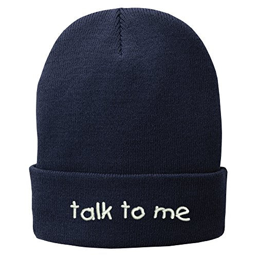 Trendy Apparel Shop Talk to Me Embroidered Winter Cuff Long Beanie