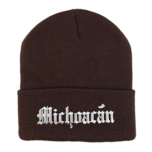 Trendy Apparel Shop Old English Michoacan White Embroidered Acrylic Knit Beanie Cap