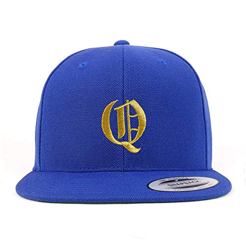 Trendy Apparel Shop Old English Gold Q Embroidered Snapback Flatbill Baseball Cap