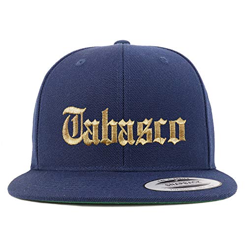 Trendy Apparel Shop Old English Tabasco Gold Embroidered Flatbill Snapback Baseball Cap
