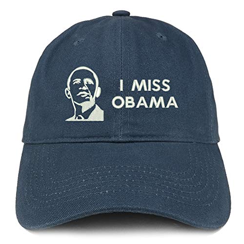 Trendy Apparel Shop I Miss Obama and Portrait Embroidered Brushed Cotton Cap