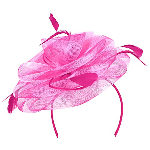 Trendy Apparel Shop Checkered Mesh Swirl Flower Feather Fascinator Headpiece