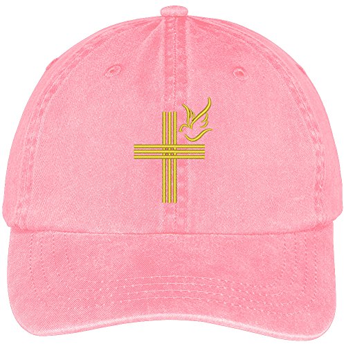 Trendy Apparel Shop Cross and Dove Embroidered Cotton Washed Baseball Cap