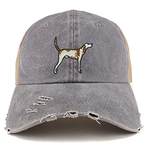 Trendy Apparel Shop Pointer Dog Embroidered Frayed Bill Trucker Mesh Back Cap