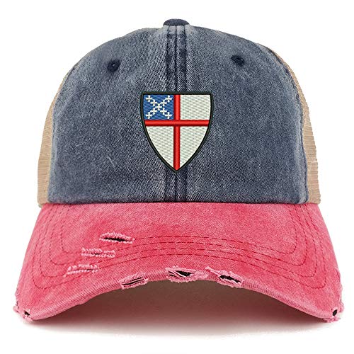 Trendy Apparel Shop Episcopal Shield Pigment Dyed Mesh Back Frayed Bill Cap