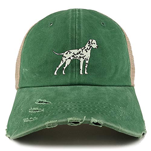 Trendy Apparel Shop Dalmatian Dog Embroidered Frayed Bill Trucker Mesh Back Cap