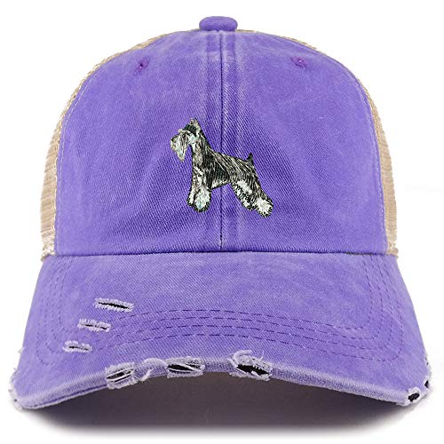 Trendy Apparel Shop Miniature Schnauzer Dog Embroidered Frayed Bill Trucker Mesh Back Cap