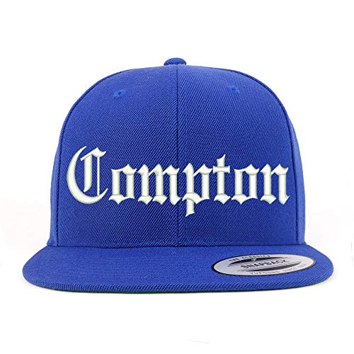 Trendy Apparel Shop Old English Font Compton City Embroidered Flat Bill Cap