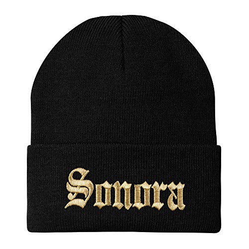 Trendy Apparel Shop Old English Sonora Gold Embroidered Acrylic Knit Beanie Cap