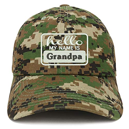 Trendy Apparel Shop Hello My Name is Grandpa Soft Crown 100% Brushed Cotton Cap