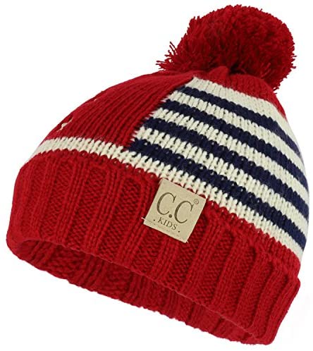 Trendy Apparel Shop Kid's American Flag Pom Long Cuff Knit Beanie Hat