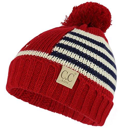 Trendy Apparel Shop Kid's American Flag Pom Long Cuff Knit Beanie Hat
