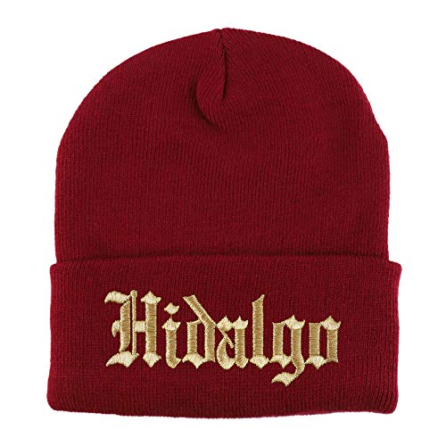 Trendy Apparel Shop Old English Hidalgo Gold Embroidered Acrylic Knit Beanie Cap