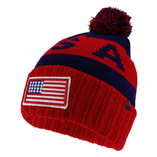 Trendy Apparel Shop USA American Flag Embroidered Stylish Acrylic Cuff Winter Beanie Hat