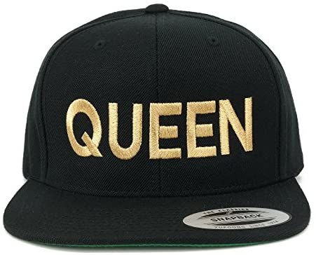 Trendy Apparel Shop Flexfit Queen Metallic Gold Embroidered Flat Bill Snapback Cap