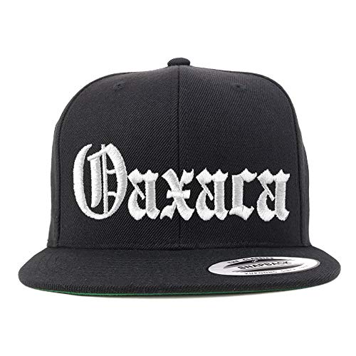 Trendy Apparel Shop Old English Oaxaca White Embroidered Flatbill Snapback Baseball Cap