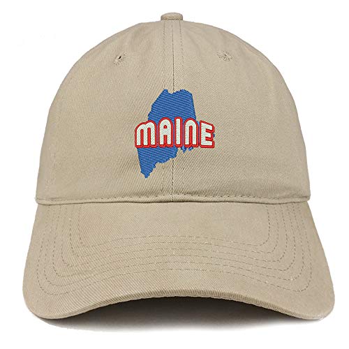 Trendy Apparel Shop Maine Map Embroidered Soft Crown 100% Brushed Cotton Cap