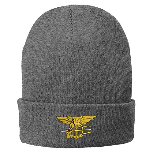 Trendy Apparel Shop US Navy Seal Embroidered Winter Folded Long Beanie
