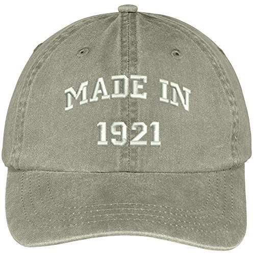 Trendy Apparel Shop Made in 1921-98th Birthday Embroidered Pigment Dyed Cotton Baseball Cap