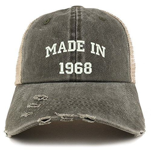 Trendy Apparel Shop Made in 1968 Text 51st Birthday Embroider Frayed Mesh Cap